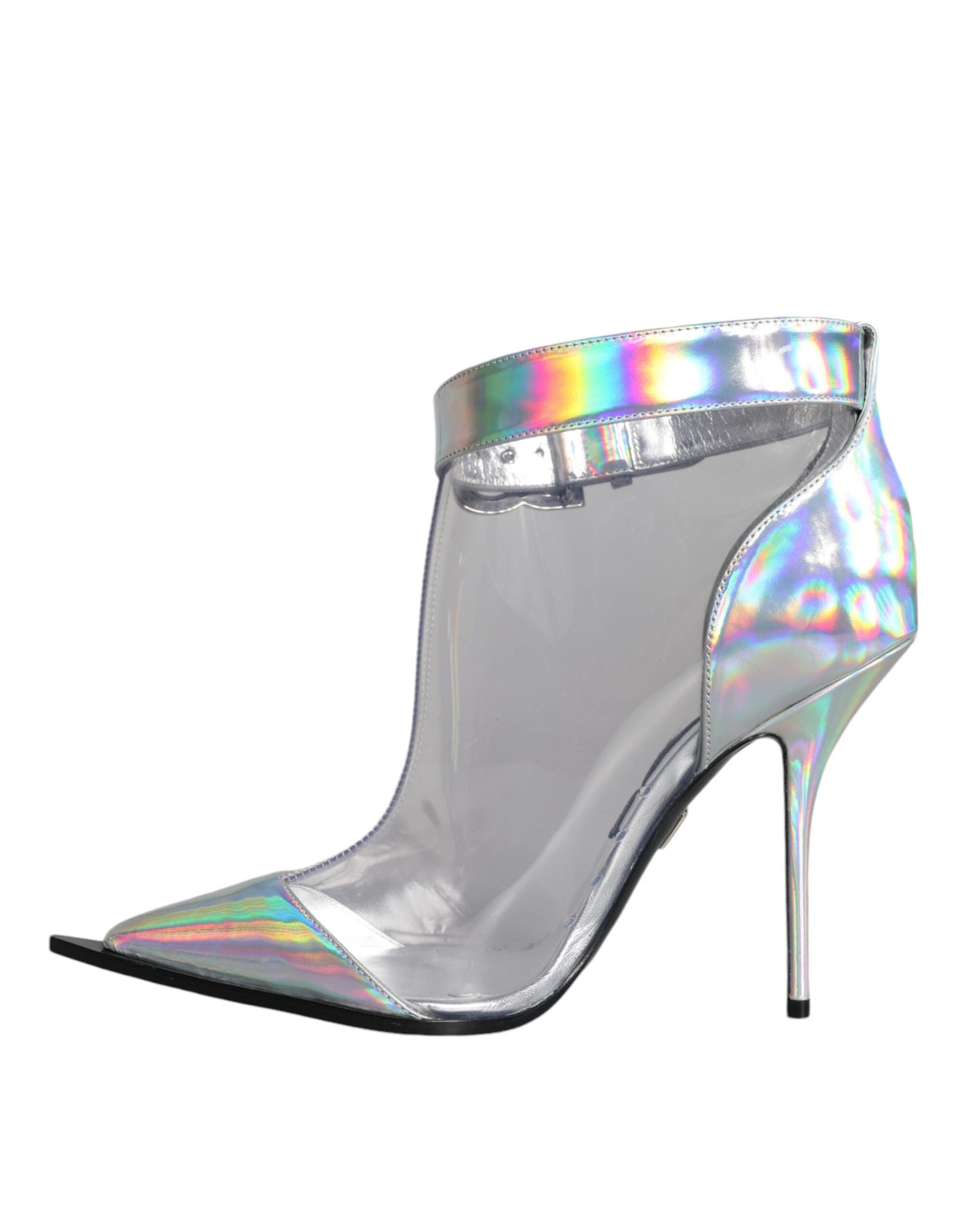 Dolce & Gabbana Silver Iridescent PVC Pointed Short Boots Shoes