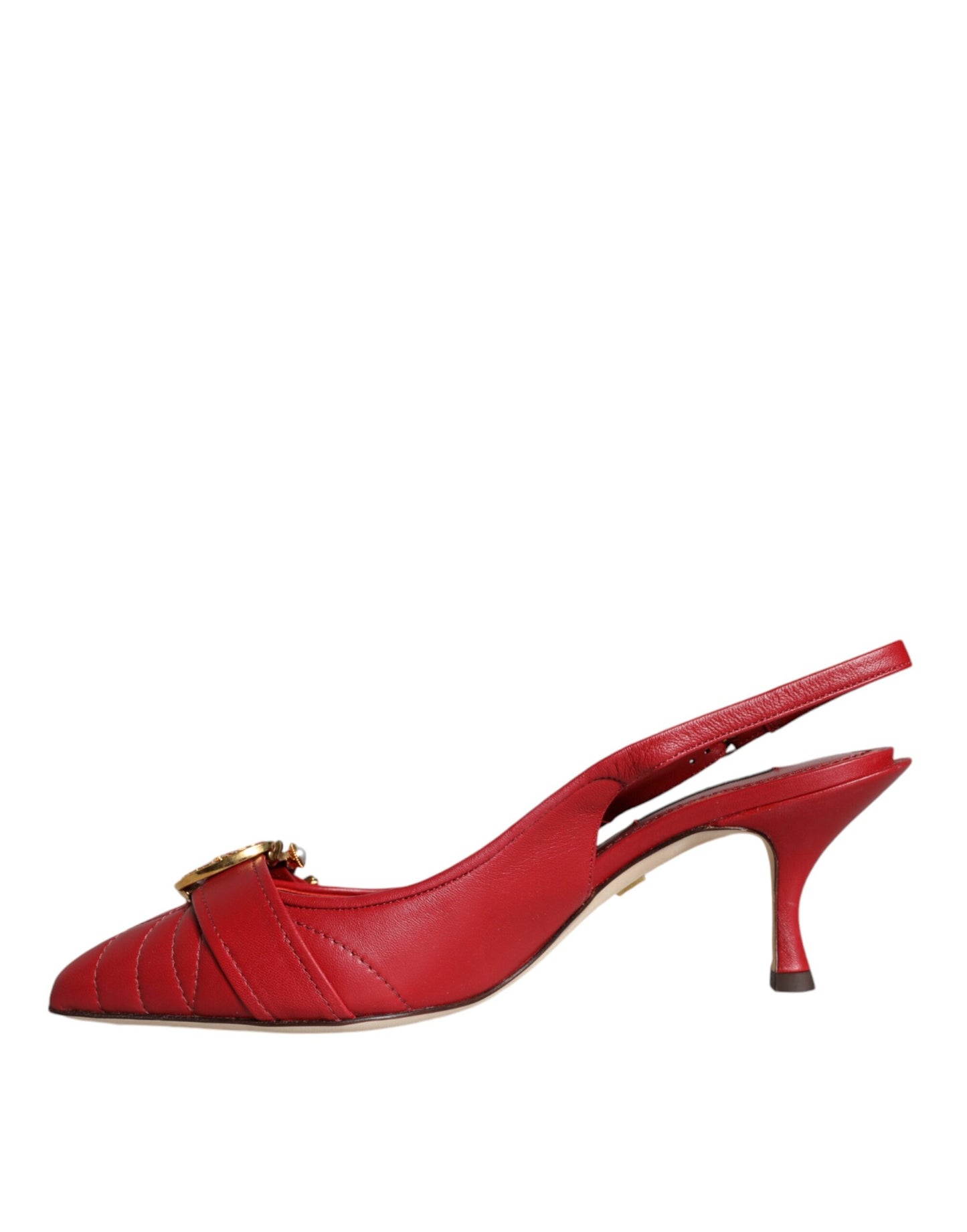 Dolce & Gabbana Red Devotion Leather Heels Slingback Shoes