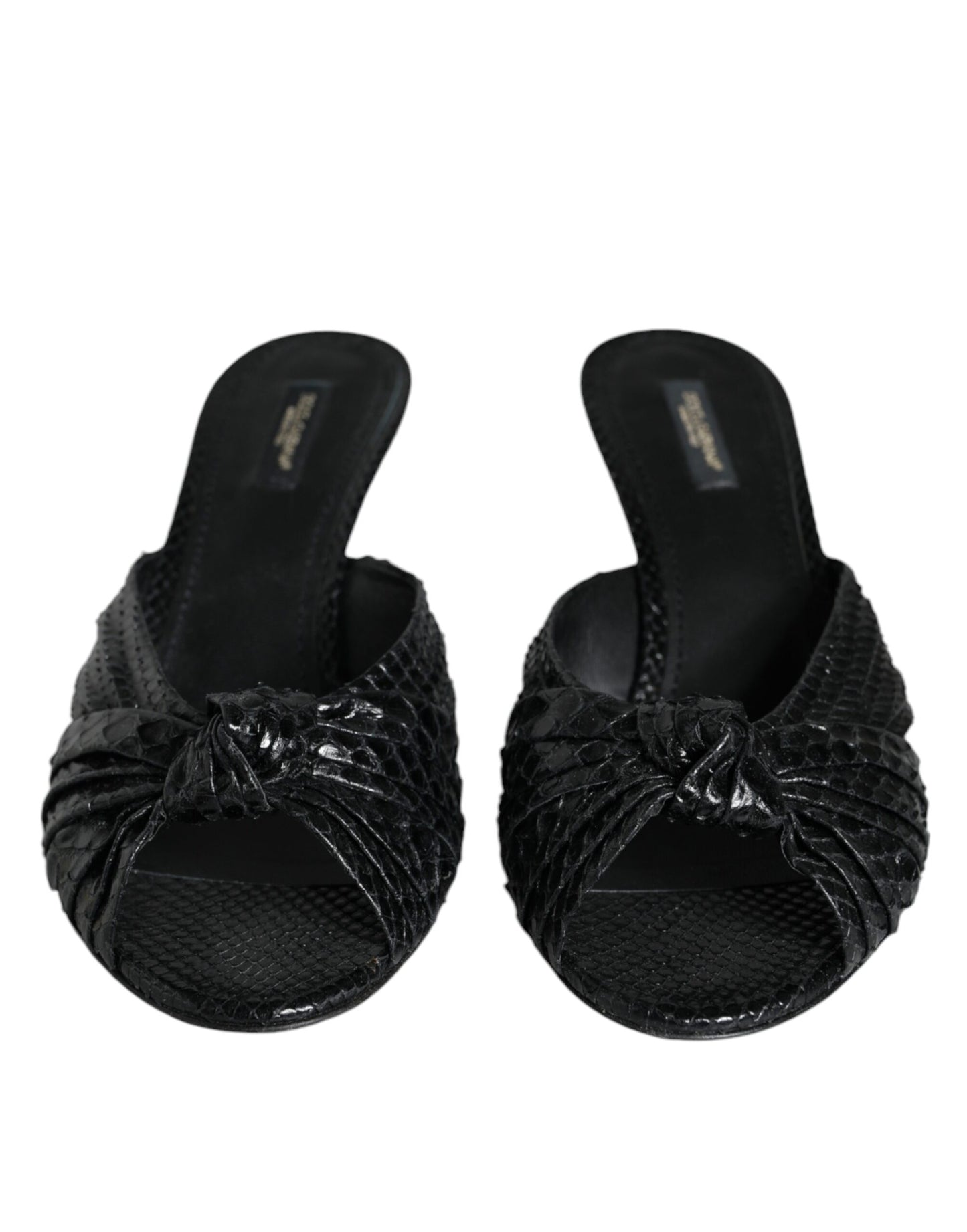 Dolce &amp; Gabbana Black Leather Heels Slides Sandals Shoes