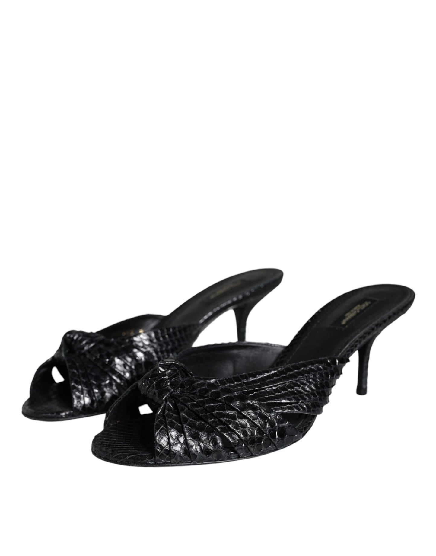 Dolce &amp; Gabbana Black Leather Heels Slides Sandals Shoes