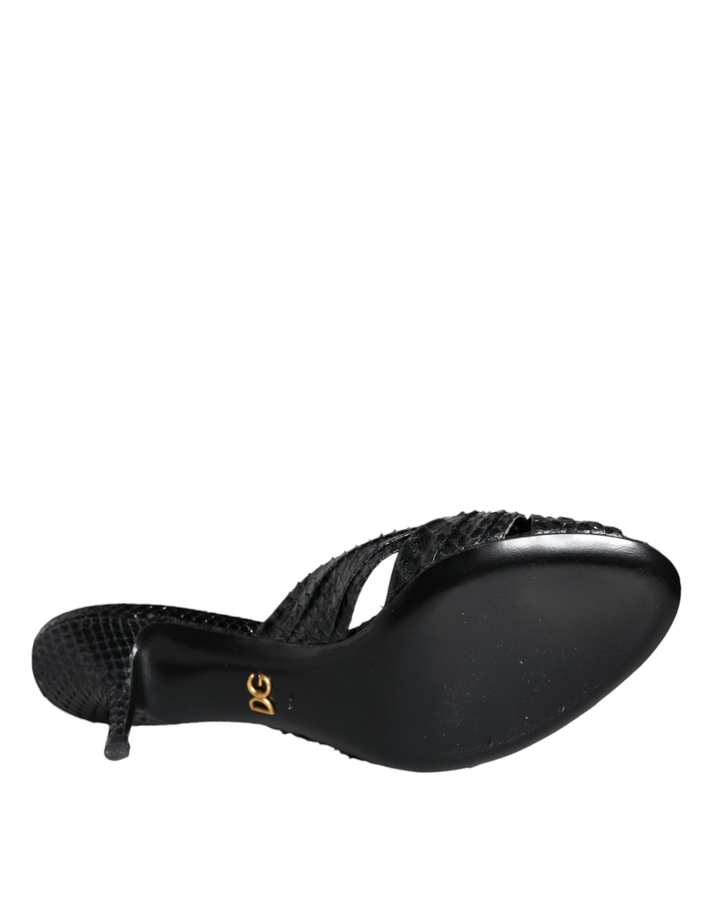 Dolce &amp; Gabbana Black Leather Heels Slides Sandals Shoes