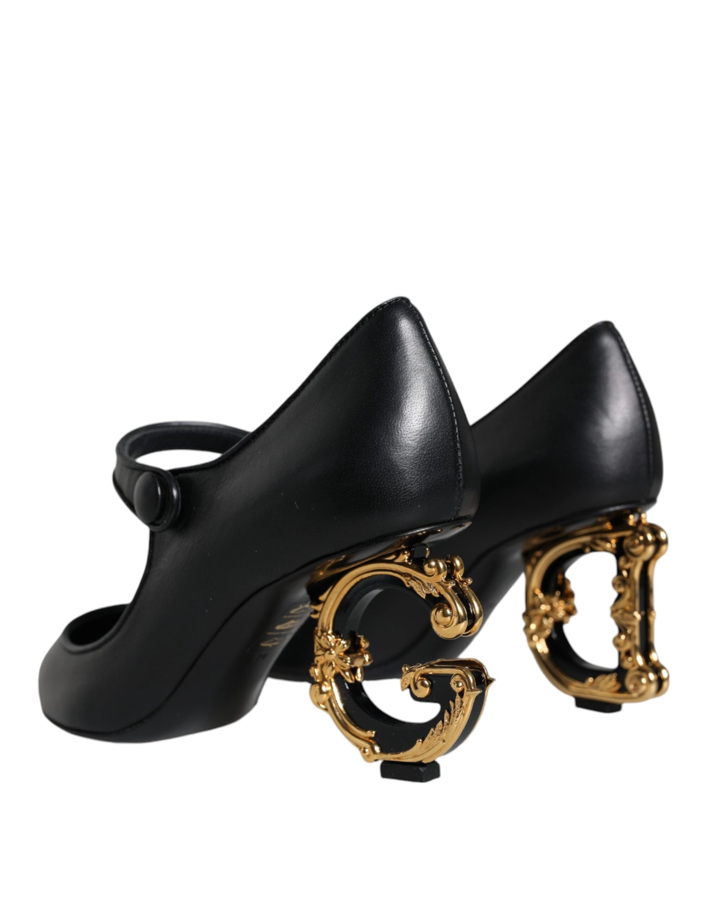 Dolce & Gabbana Black Leather Logo Heels Mary Janes Pumps Shoes