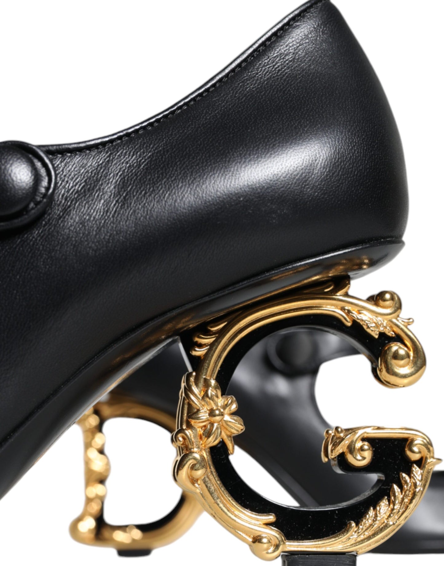 Dolce & Gabbana Black Leather Logo Heels Mary Janes Pumps Shoes