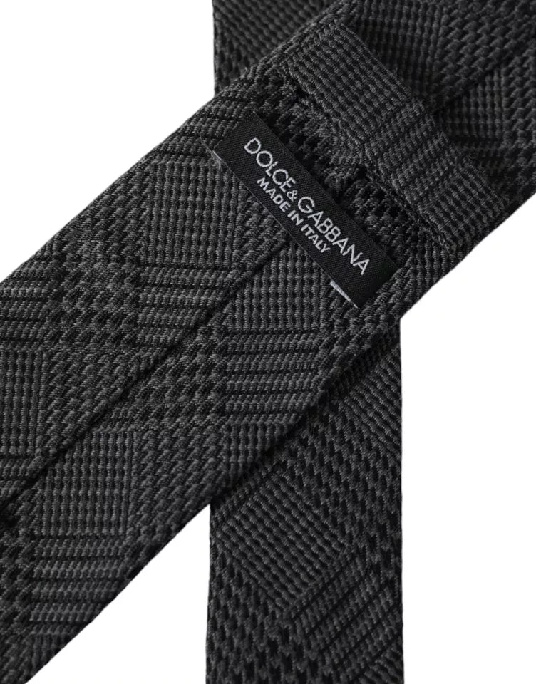 Dolce &amp; Gabbana Dark Gray Plaid Patterned Silk Adjustable Men Tie