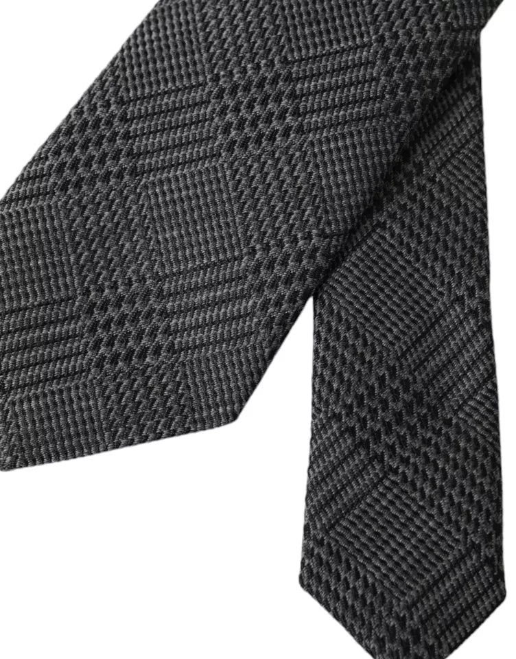 Dolce &amp; Gabbana Dark Gray Plaid Patterned Silk Adjustable Men Tie