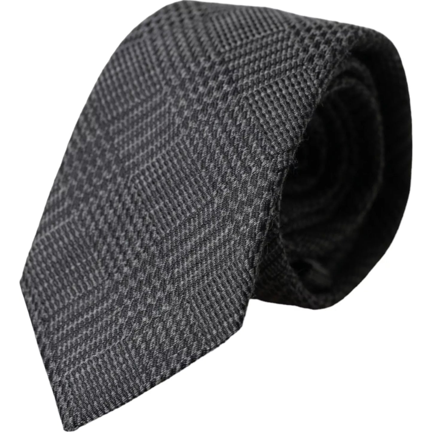 Dolce &amp; Gabbana Dark Gray Plaid Patterned Silk Adjustable Men Tie