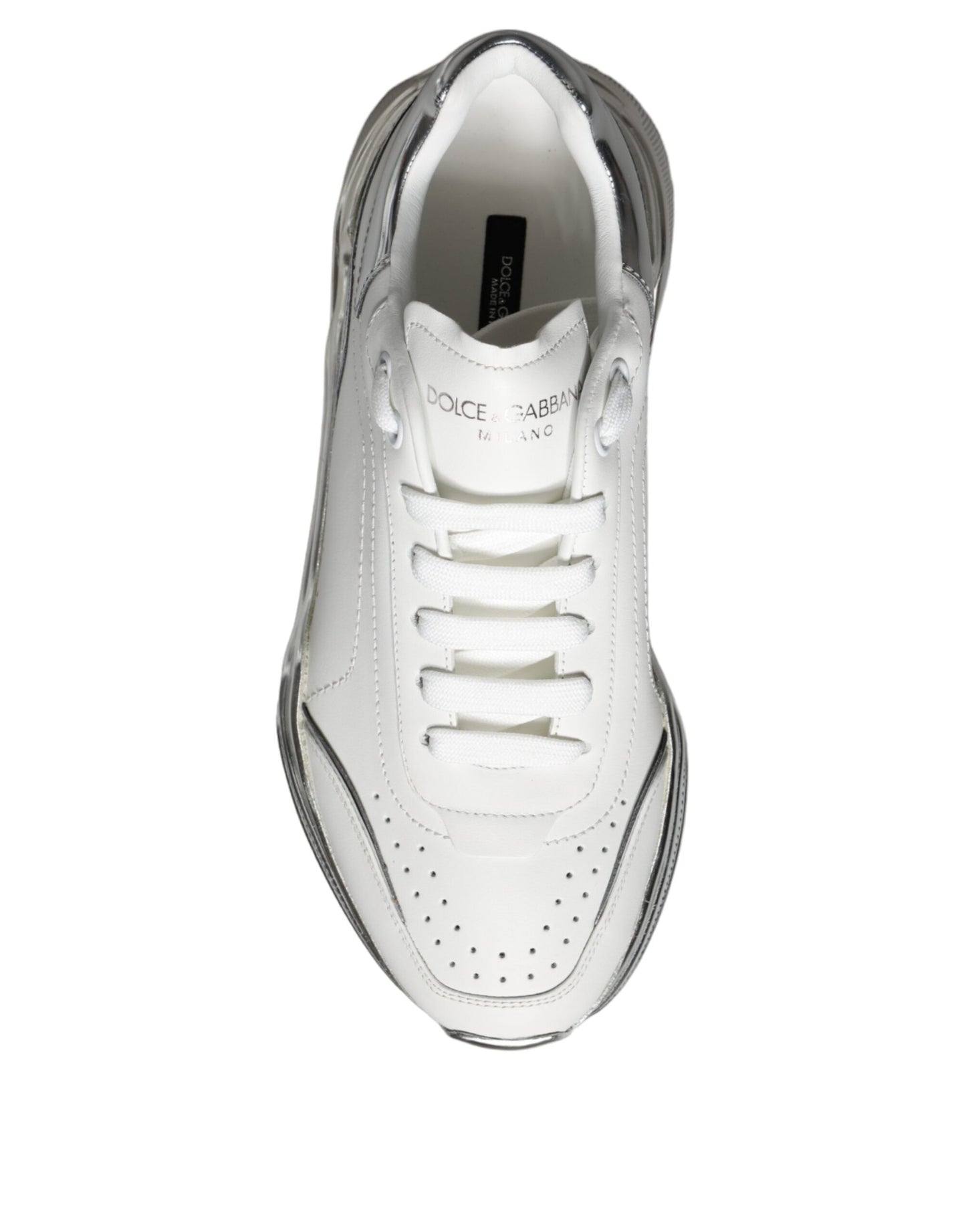 Dolce & Gabbana White Silver Daymaster Leather Sneakers Shoes