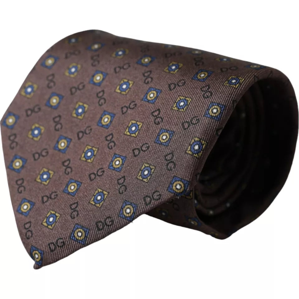 Dolce & Gabbana Brown Silk Branded Logo Adjustable Men Tie