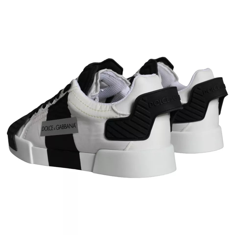 Dolce &amp; Gabbana White Black Leather Low Top Women Sneaker Shoes