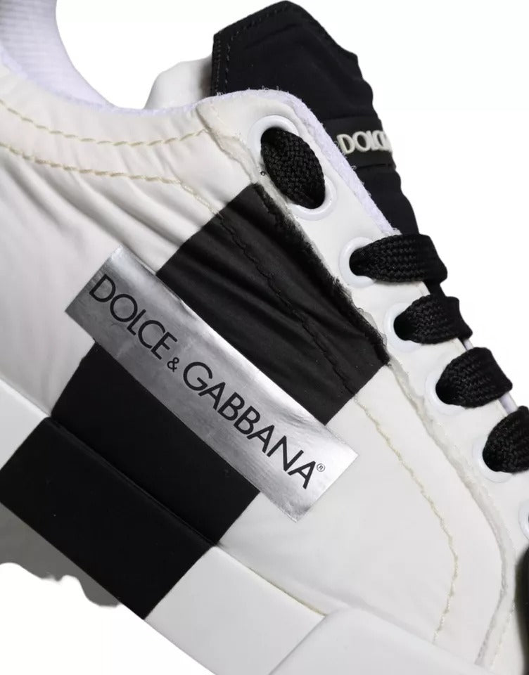 Dolce &amp; Gabbana White Black Leather Low Top Women Sneaker Shoes