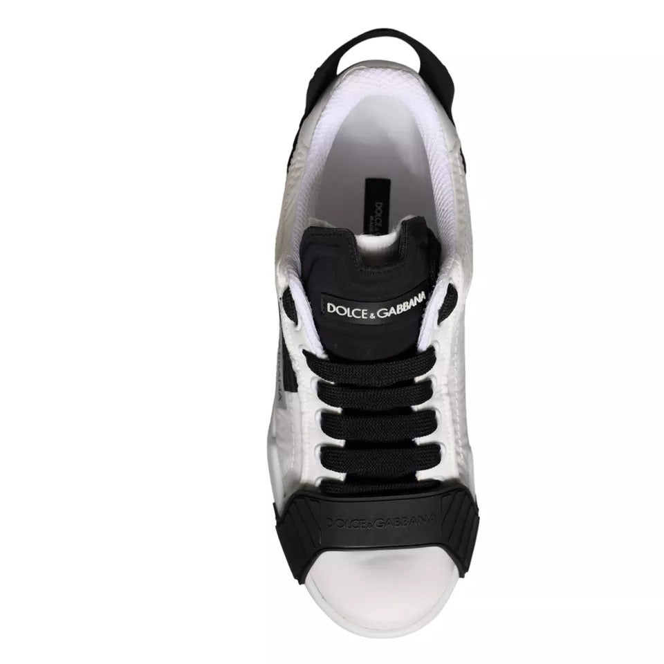 Dolce &amp; Gabbana White Black Leather Low Top Women Sneaker Shoes