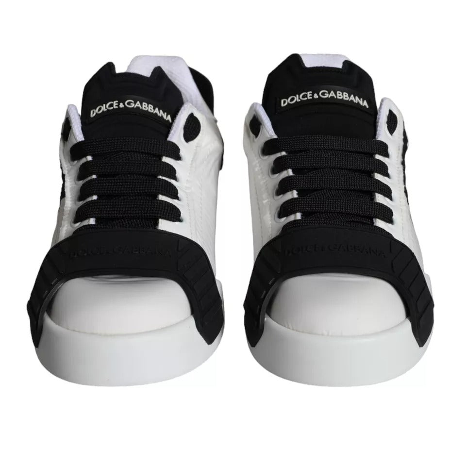 Dolce &amp; Gabbana White Black Leather Low Top Women Sneaker Shoes