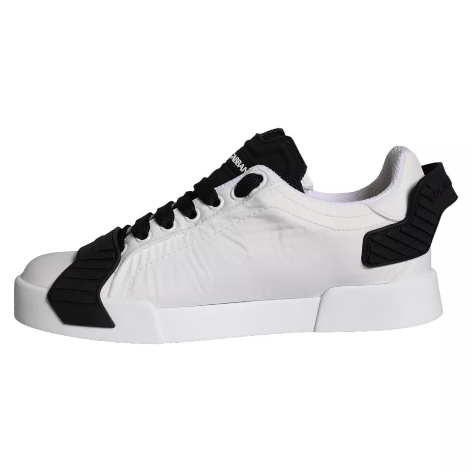 Dolce &amp; Gabbana White Black Leather Low Top Women Sneaker Shoes