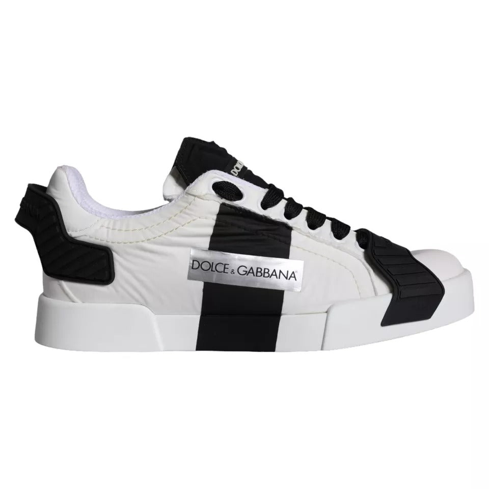 Dolce &amp; Gabbana White Black Leather Low Top Women Sneaker Shoes