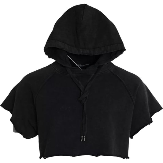 Dolce & Gabbana Black Cotton Hooded Short Sleeves Cropped T-shirt