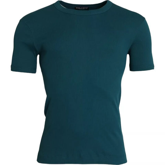 Dolce & Gabbana Blue Green Cotton Round Neck Short Sleeves T-shirt