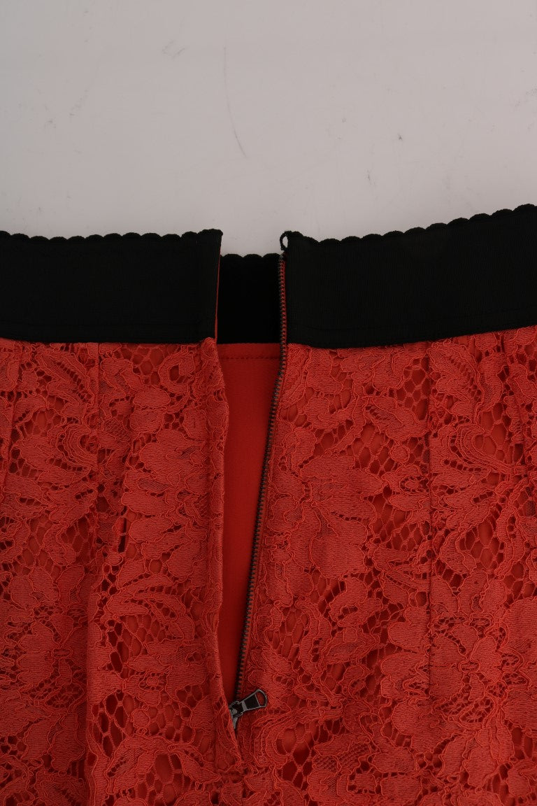 Dolce &amp; Gabbana Orange Macramé Lace Pencil Skirt