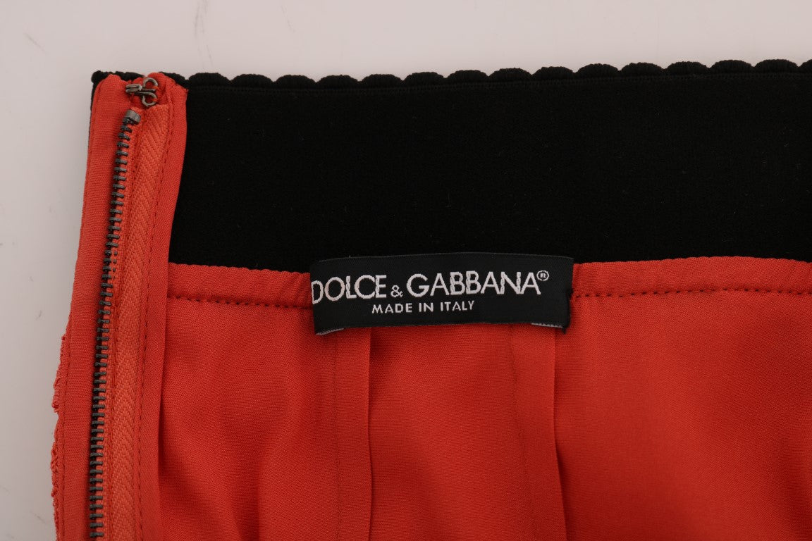 Dolce &amp; Gabbana Orange Macramé Lace Pencil Skirt