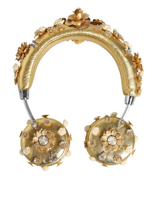 Dolce & Gabbana Gold Leather Floral Crystal Angel Headphones