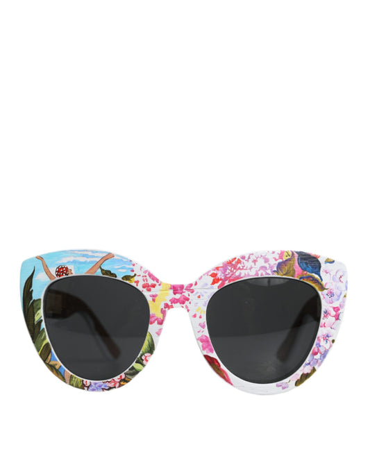 Dolce & Gabbana Multicolor Wood Crystal Brass Frame Floral Hand Paint Sunglasses