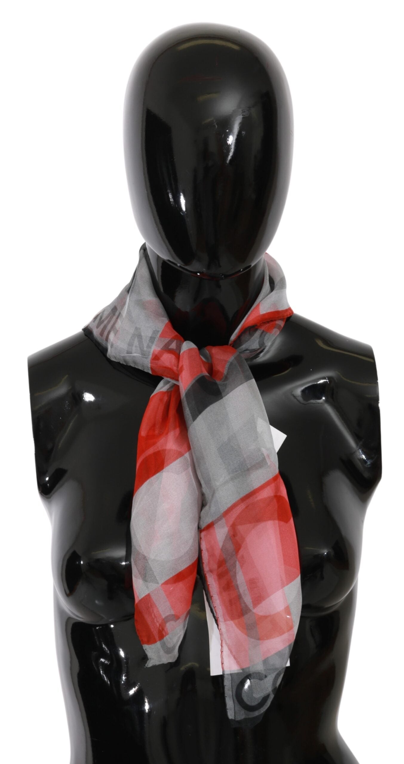 Costume National Gray Red 100% Silk Branded Scarf