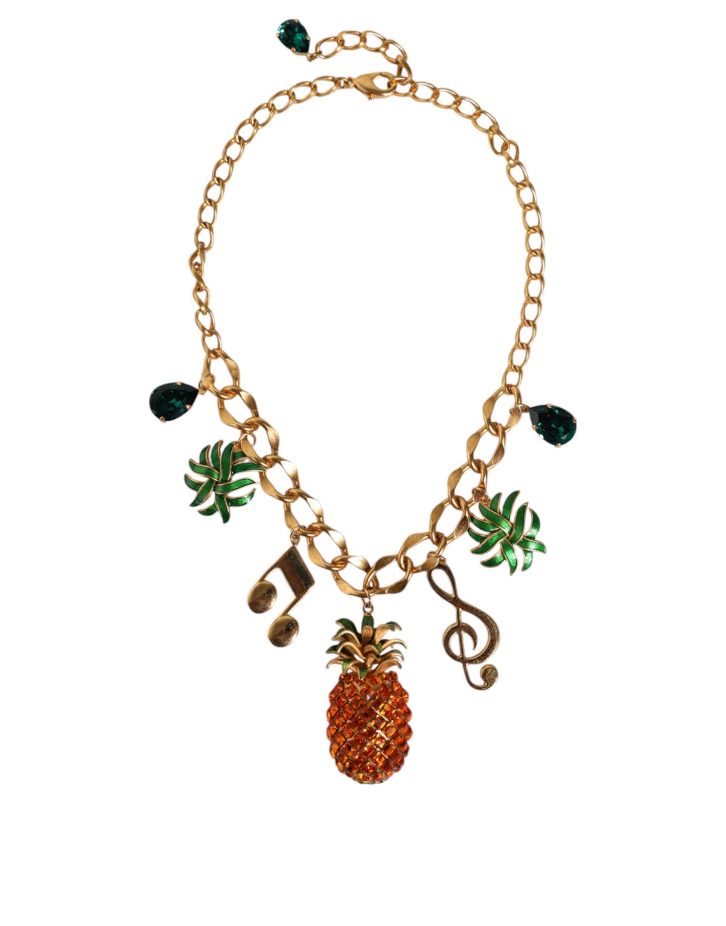 Dolce & Gabbana Gold Tone Brass Chain Pineapple Crystal Musical Necklace