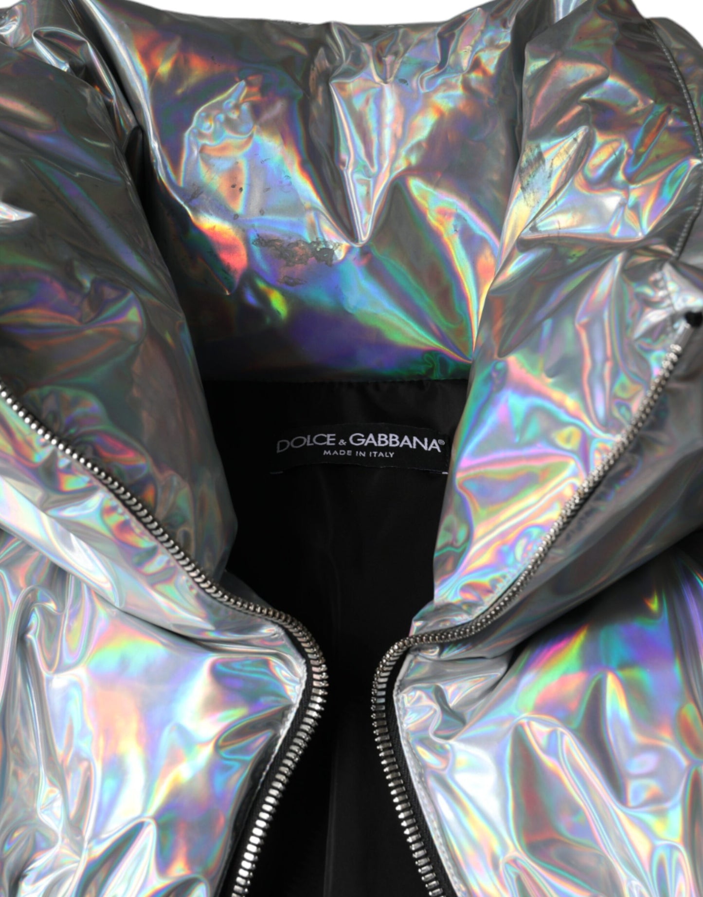 Dolce &amp; Gabbana Silver Iridescent Puffer Full Zip Coat Jacket