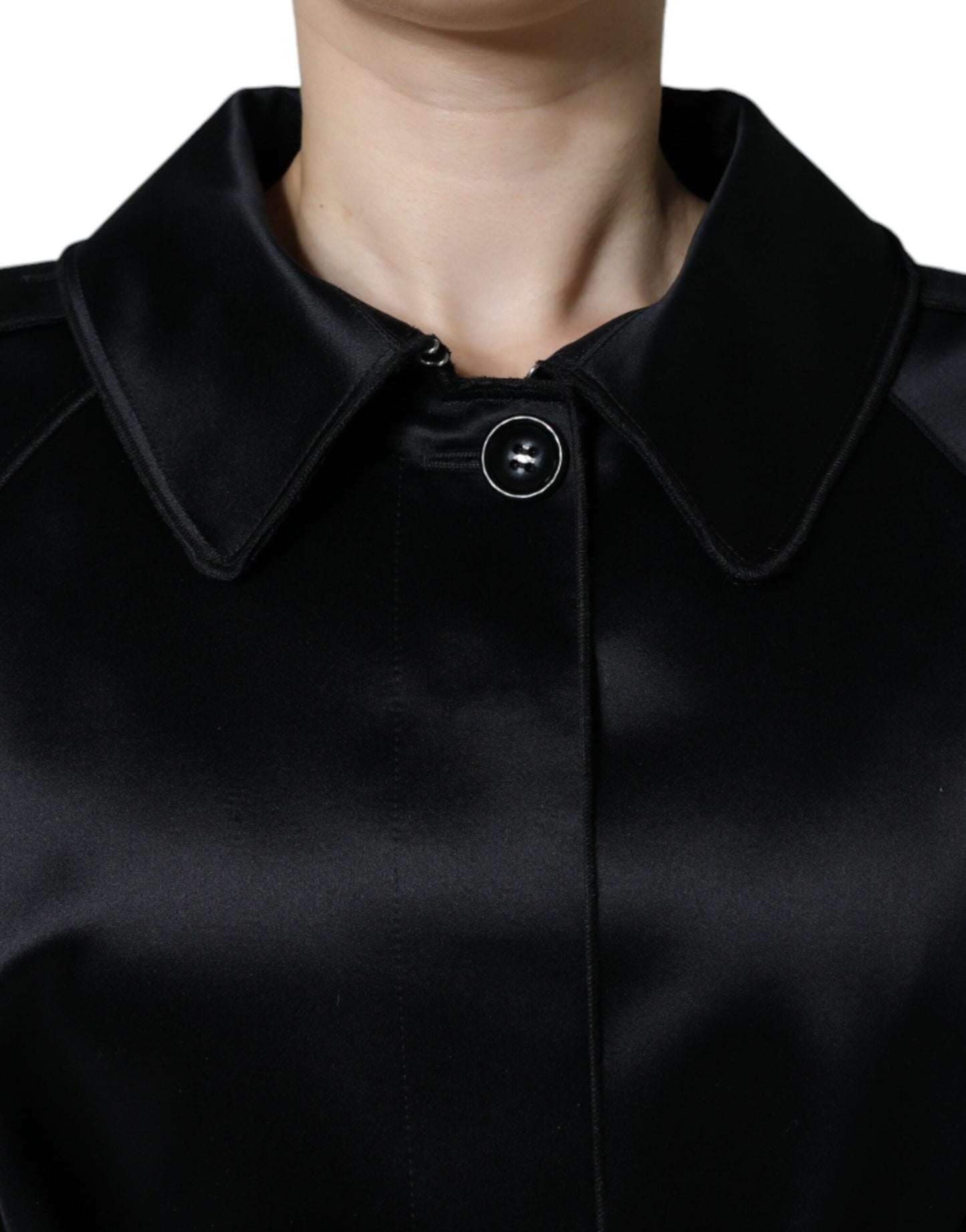 Dolce & Gabbana Black Polyester Organza Belted Coat Jacket