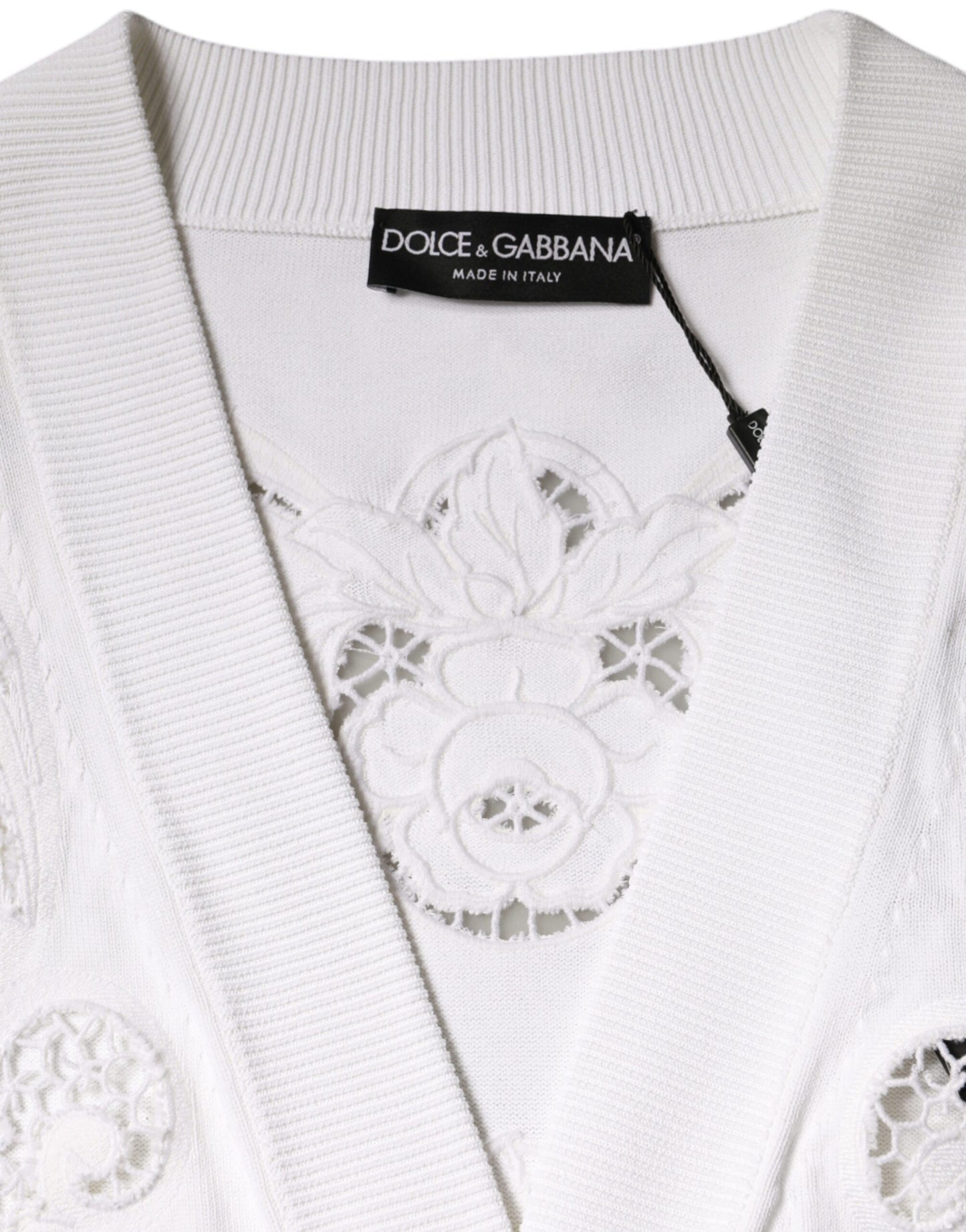 Dolce & Gabbana White Viscose Floral Cut Out Cardigan Sweater