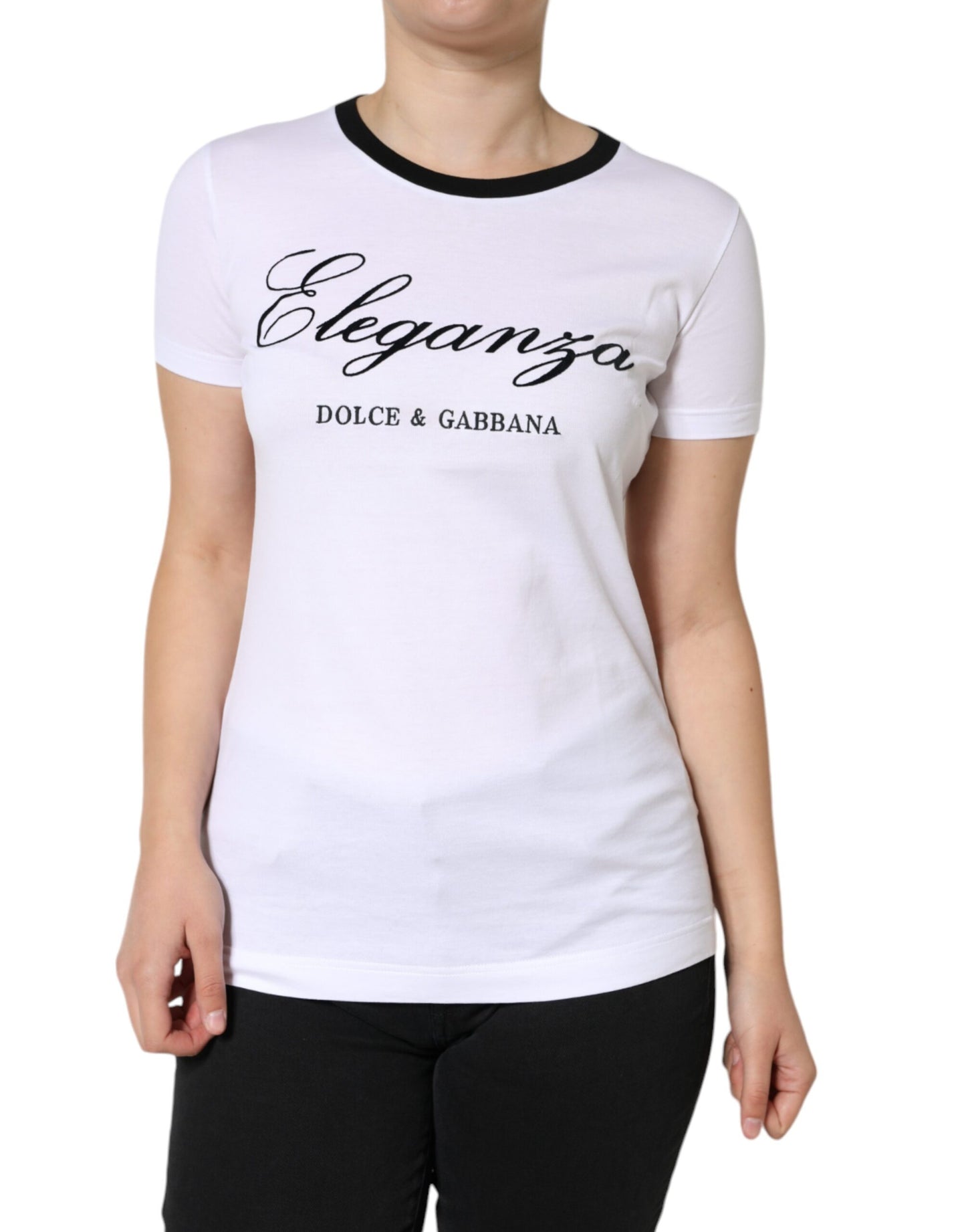 Dolce & Gabbana White Eleganza Print Cotton Short Sleeves T-shirt