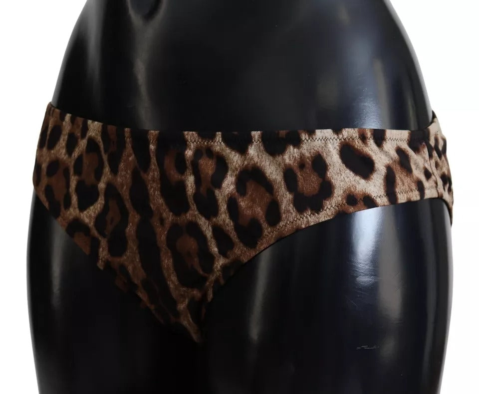 Dolce & Gabbana Brown Leopard Print Swimsuit Swimwear Bikini Bottom