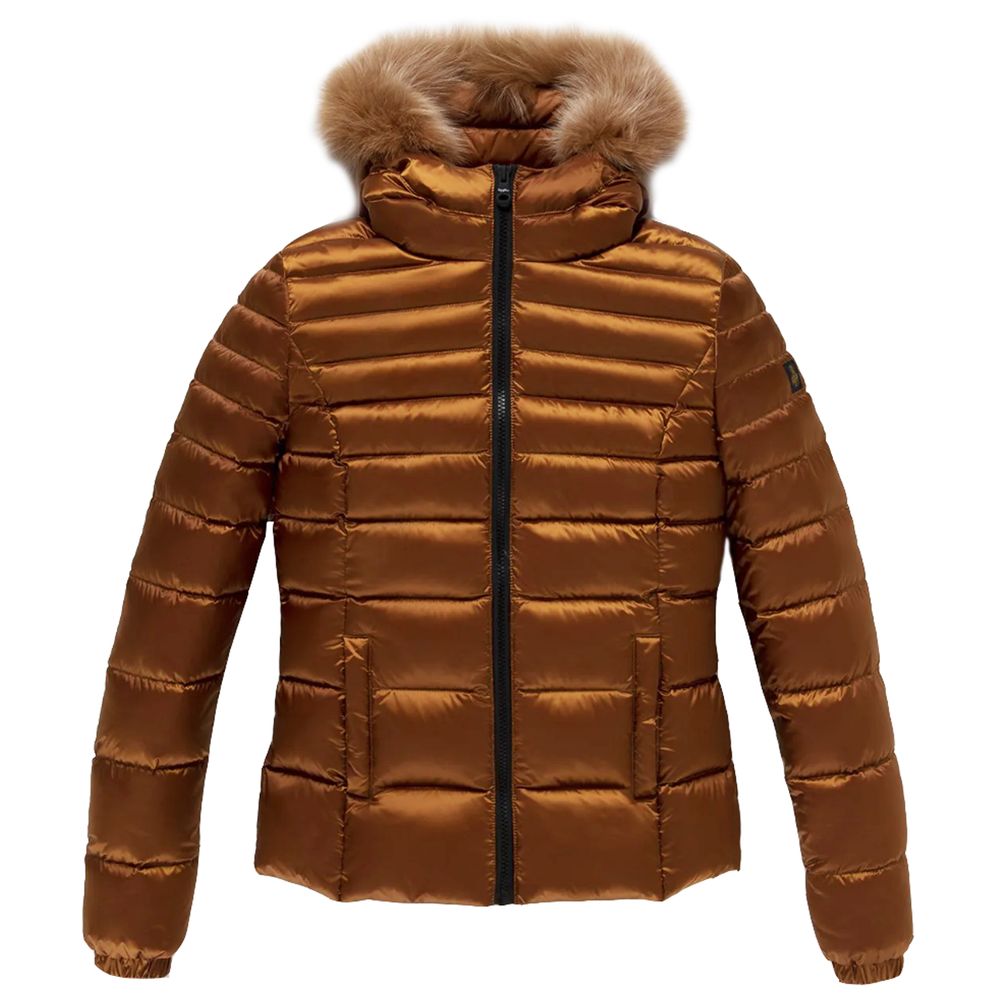 Refrigiwear Orange Nylon Women Jacket with Feather Padding