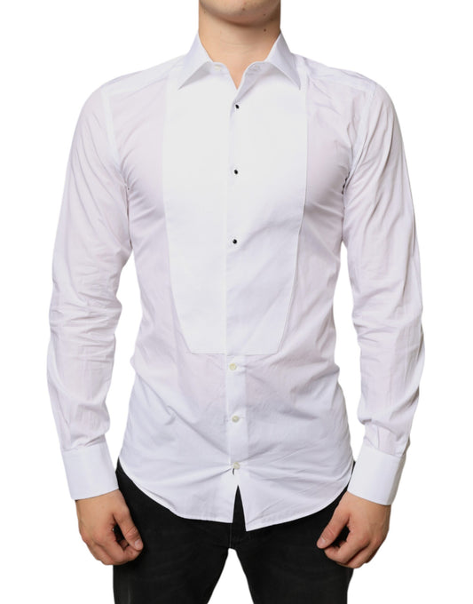 Dolce & Gabbana White Bib Cotton Poplin Formal Dress Shirt