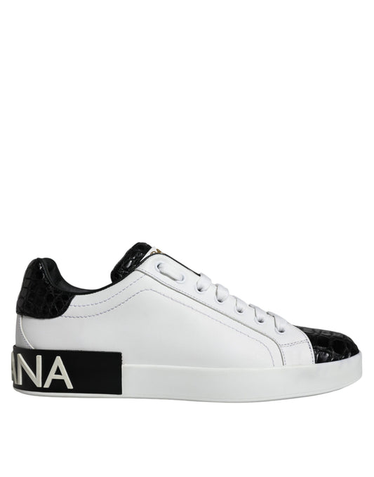 Dolce & Gabbana Black Leather Logo Portofino Sneaker Shoes