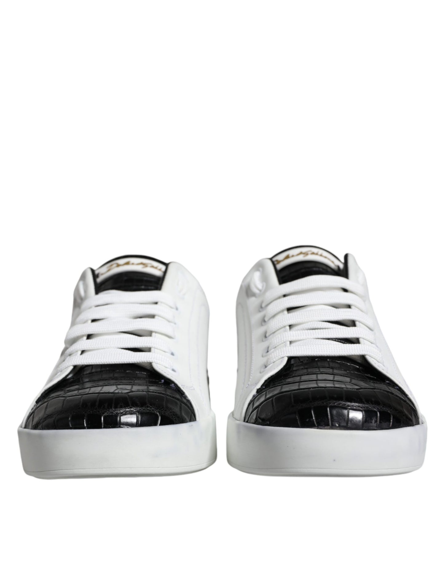 Dolce &amp; Gabbana Black Leather Logo Portofino Sneaker Shoes