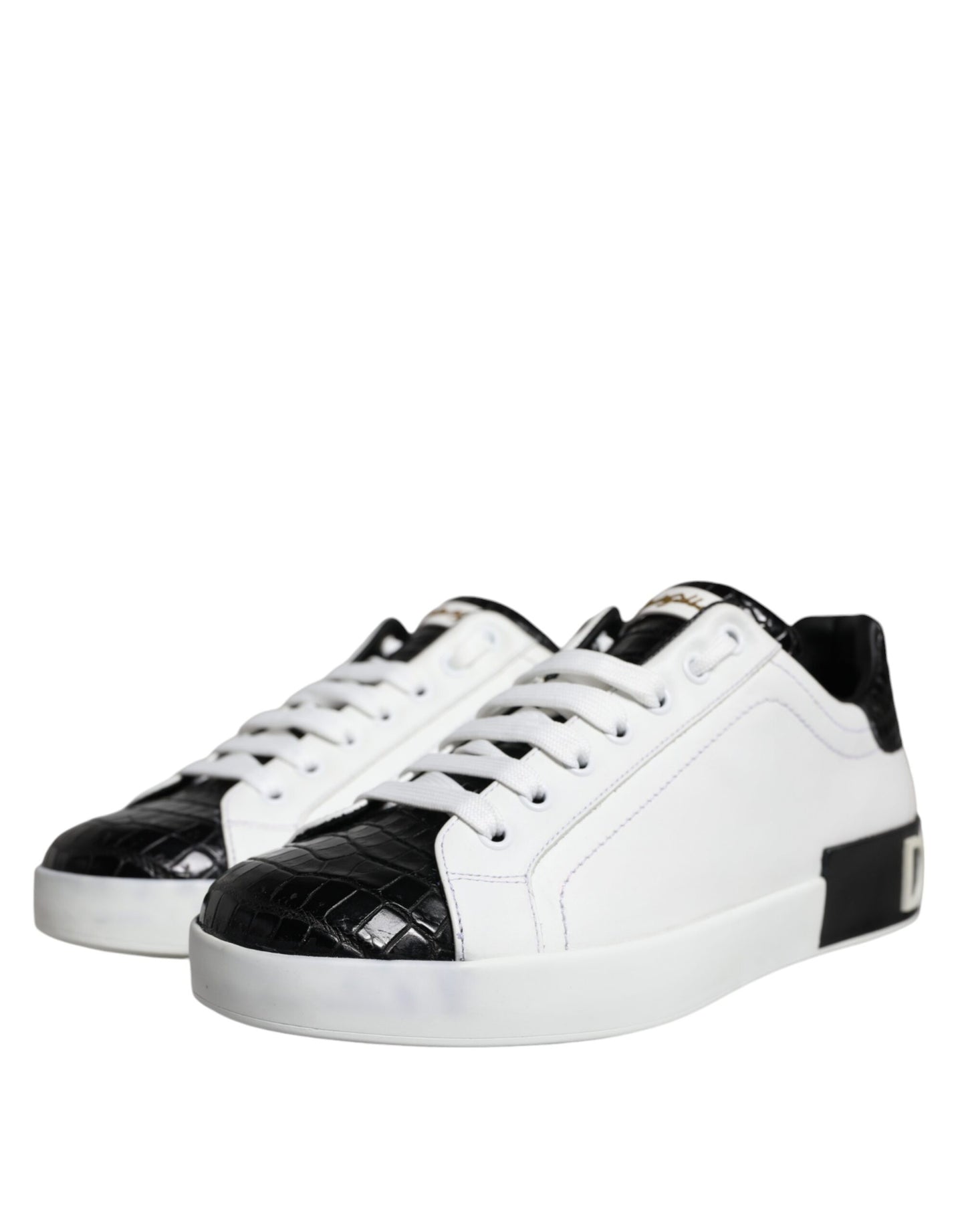 Dolce &amp; Gabbana Black Leather Logo Portofino Sneaker Shoes