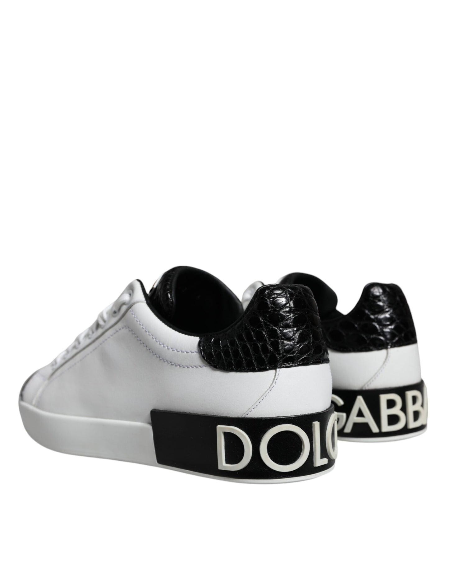 Dolce &amp; Gabbana Black Leather Logo Portofino Sneaker Shoes