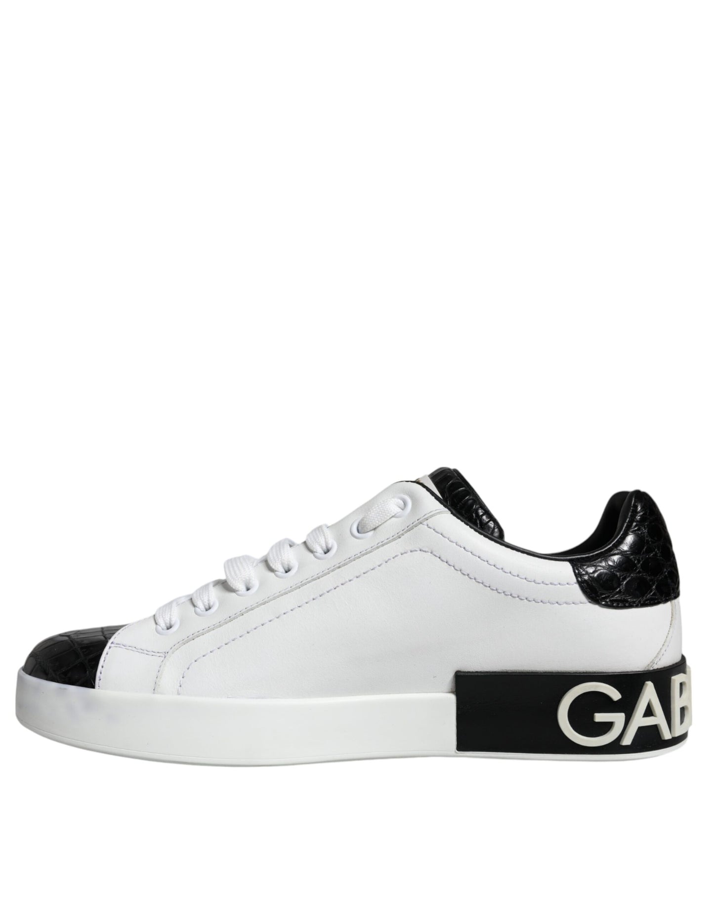 Dolce &amp; Gabbana Black Leather Logo Portofino Sneaker Shoes