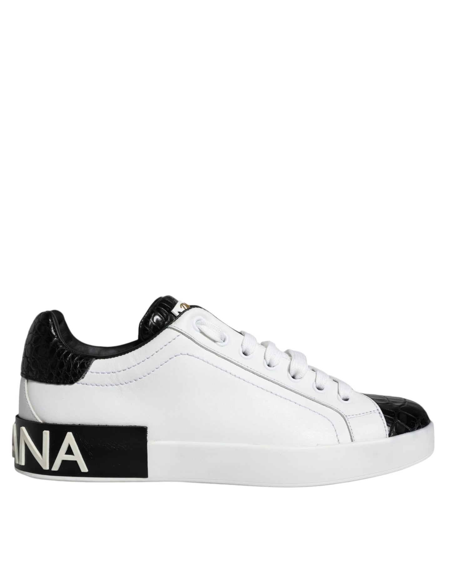 Dolce &amp; Gabbana Black Leather Logo Portofino Sneaker Shoes