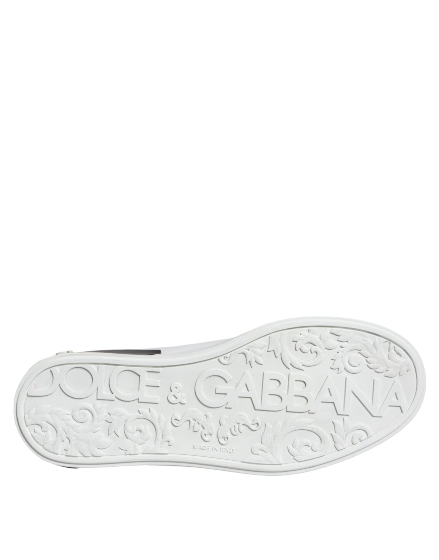 Dolce &amp; Gabbana Black Leather Logo Portofino Sneaker Shoes