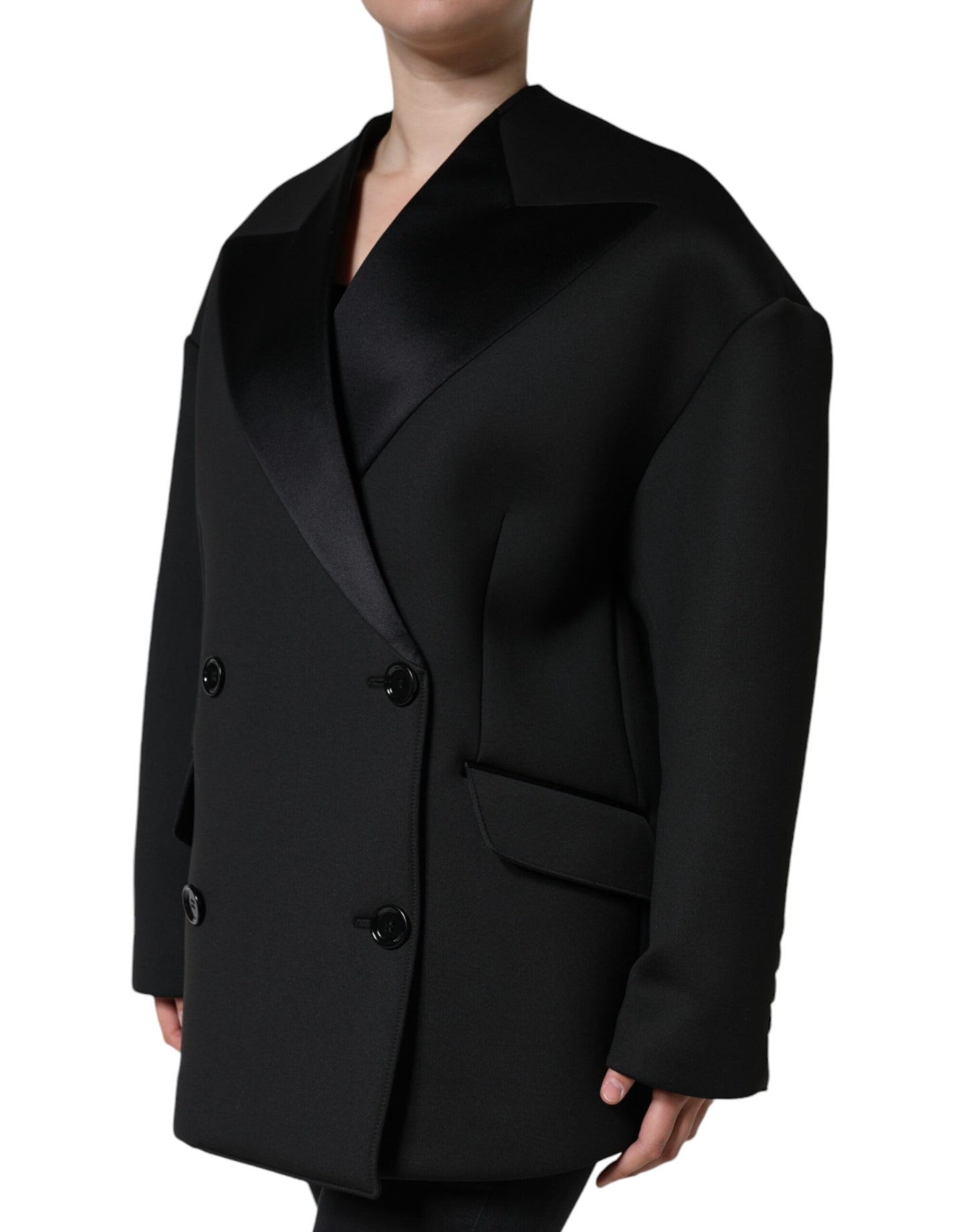 Dolce &amp; Gabbana Black Polyester Double Breasted Coat Jacket