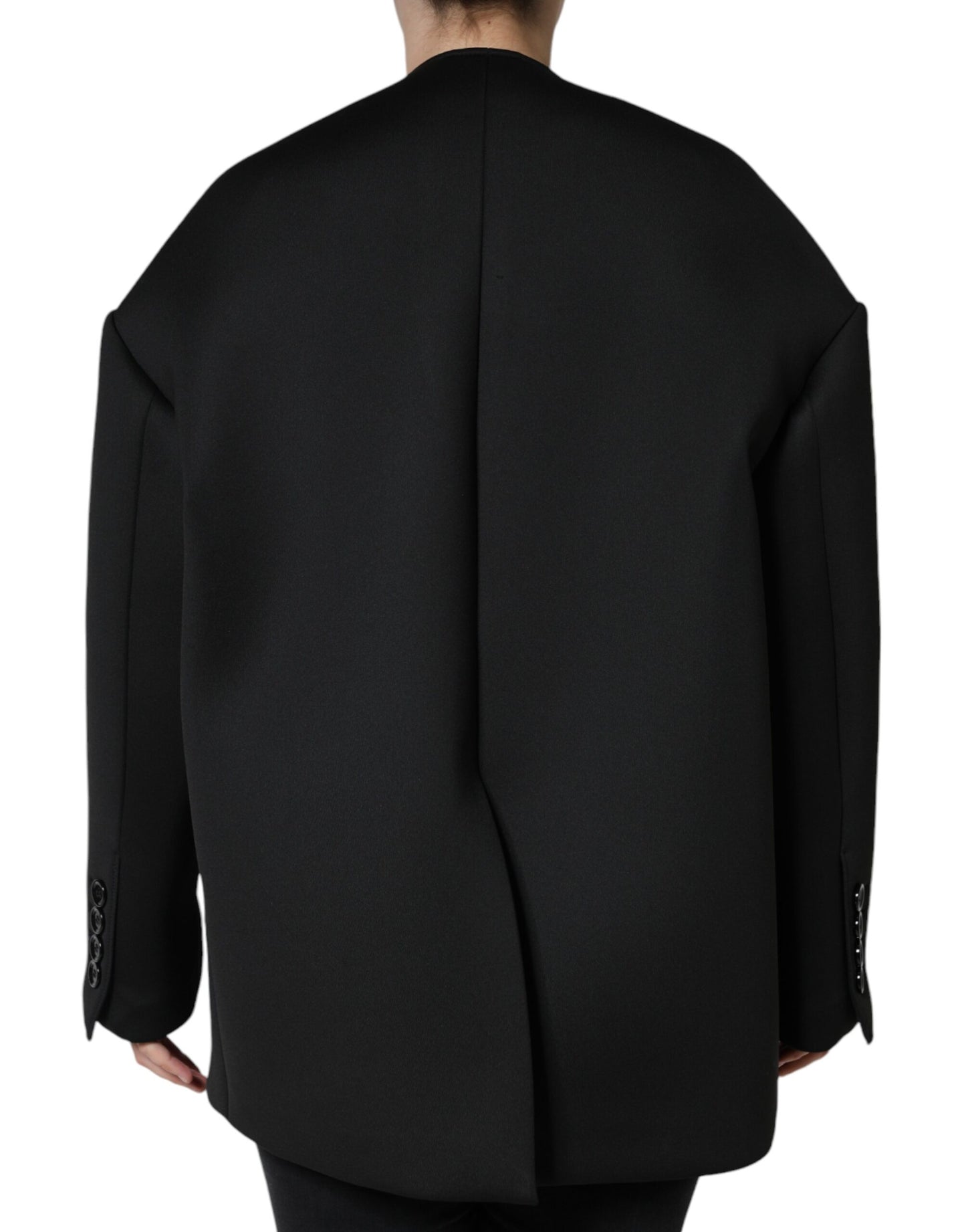 Dolce &amp; Gabbana Black Polyester Double Breasted Coat Jacket