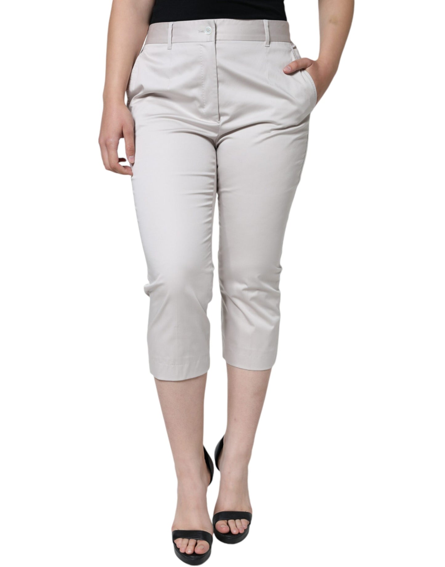 Dolce &amp; Gabbana White Cotton Mid Waist Cropped Skinny Pants