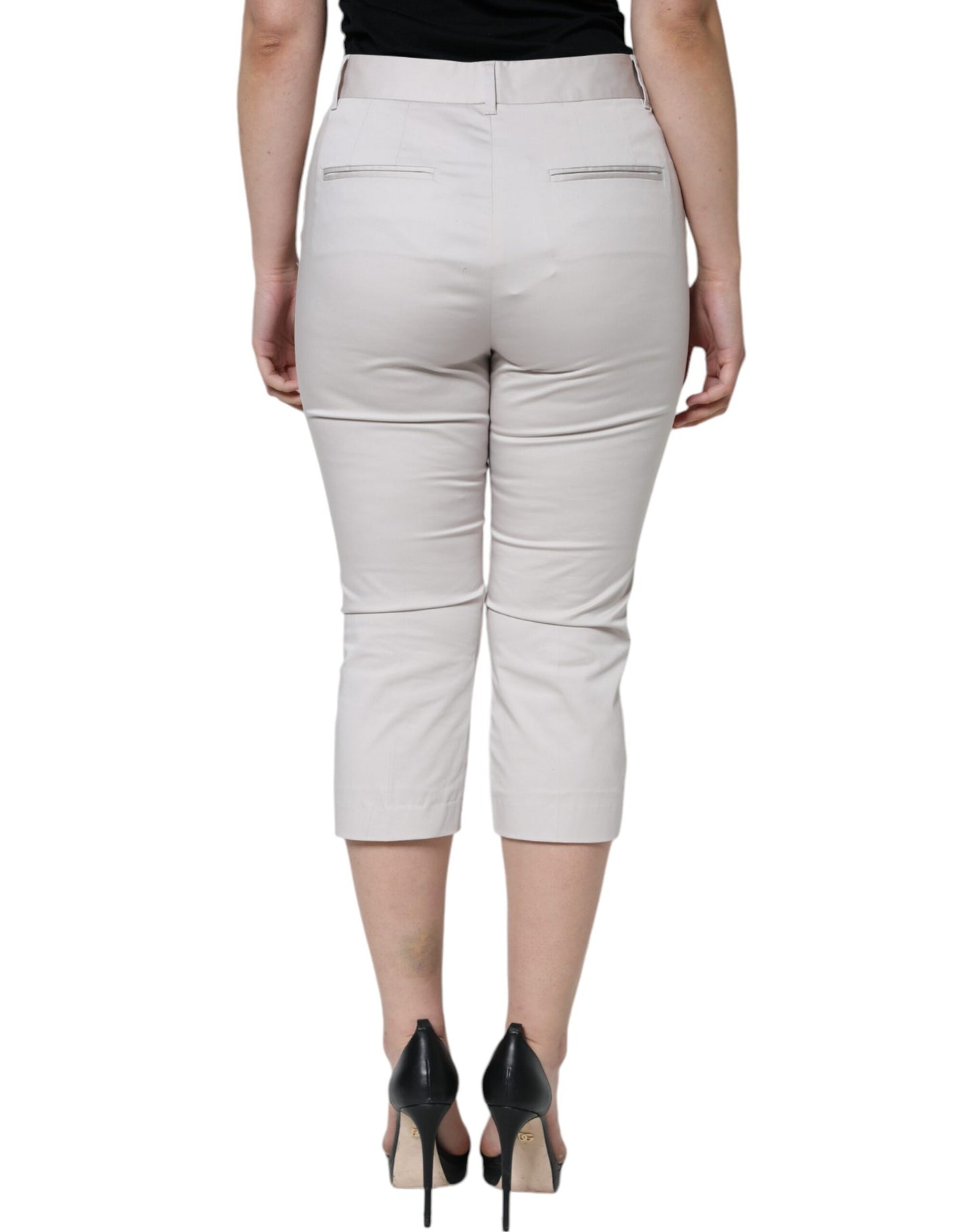 Dolce &amp; Gabbana White Cotton Mid Waist Cropped Skinny Pants