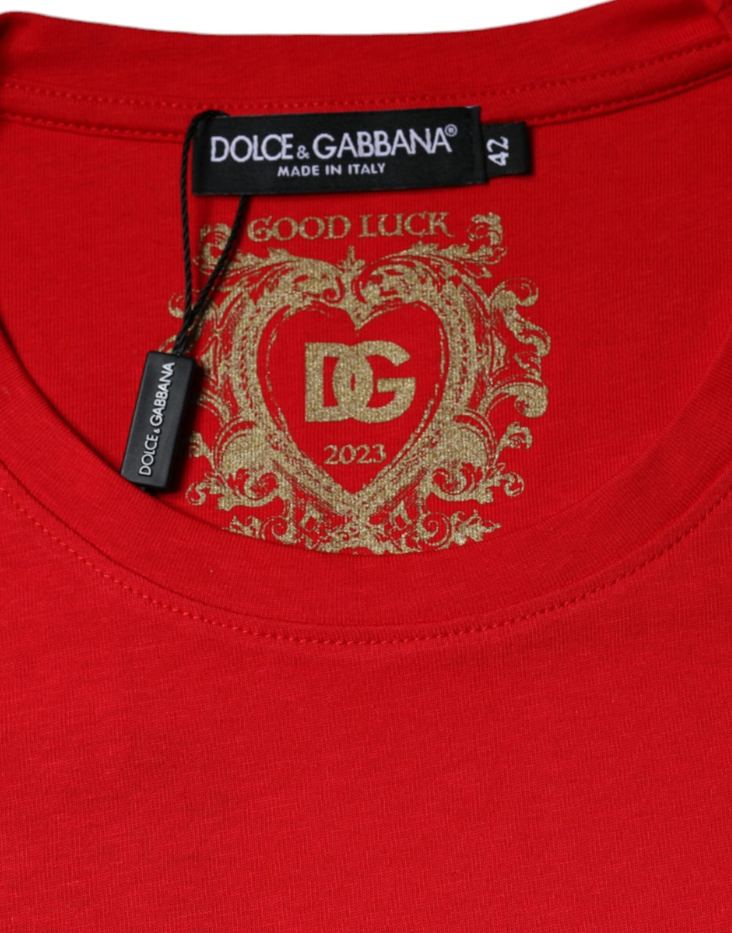 Dolce &amp; Gabbana Red Cotton Crew Neck Short Sleeve Tee T-shirt