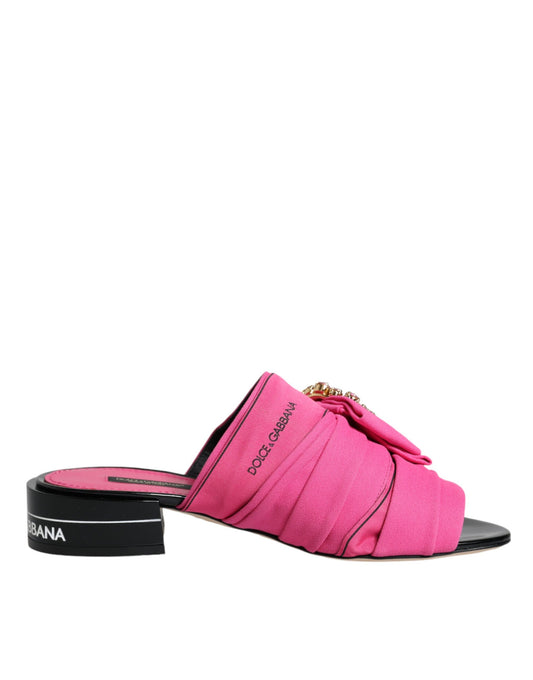 Dolce & Gabbana Pink Black Crystal Slides Sandals Shoes