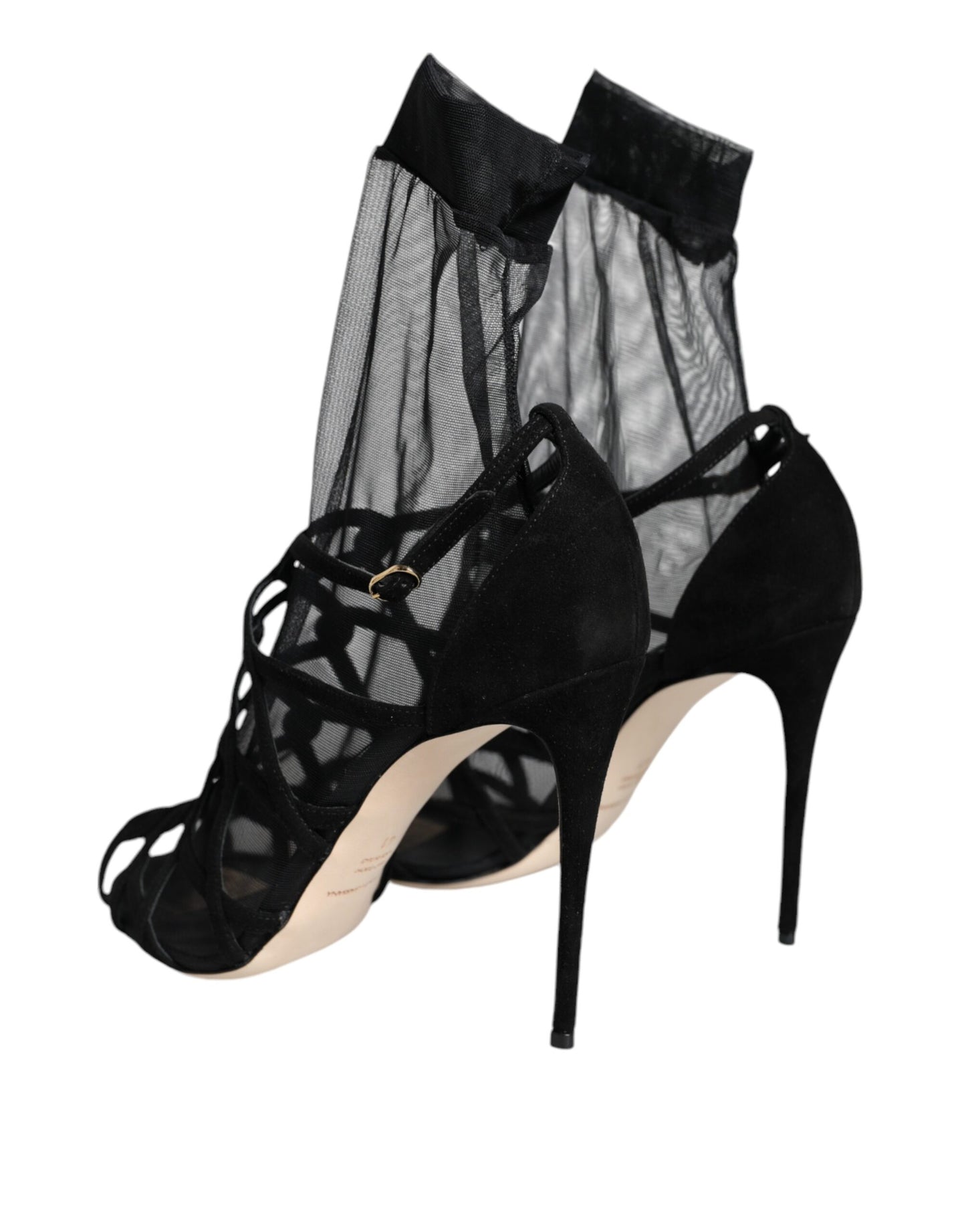 Dolce & Gabbana Black Tulle Stretch Heels Sandals Shoes