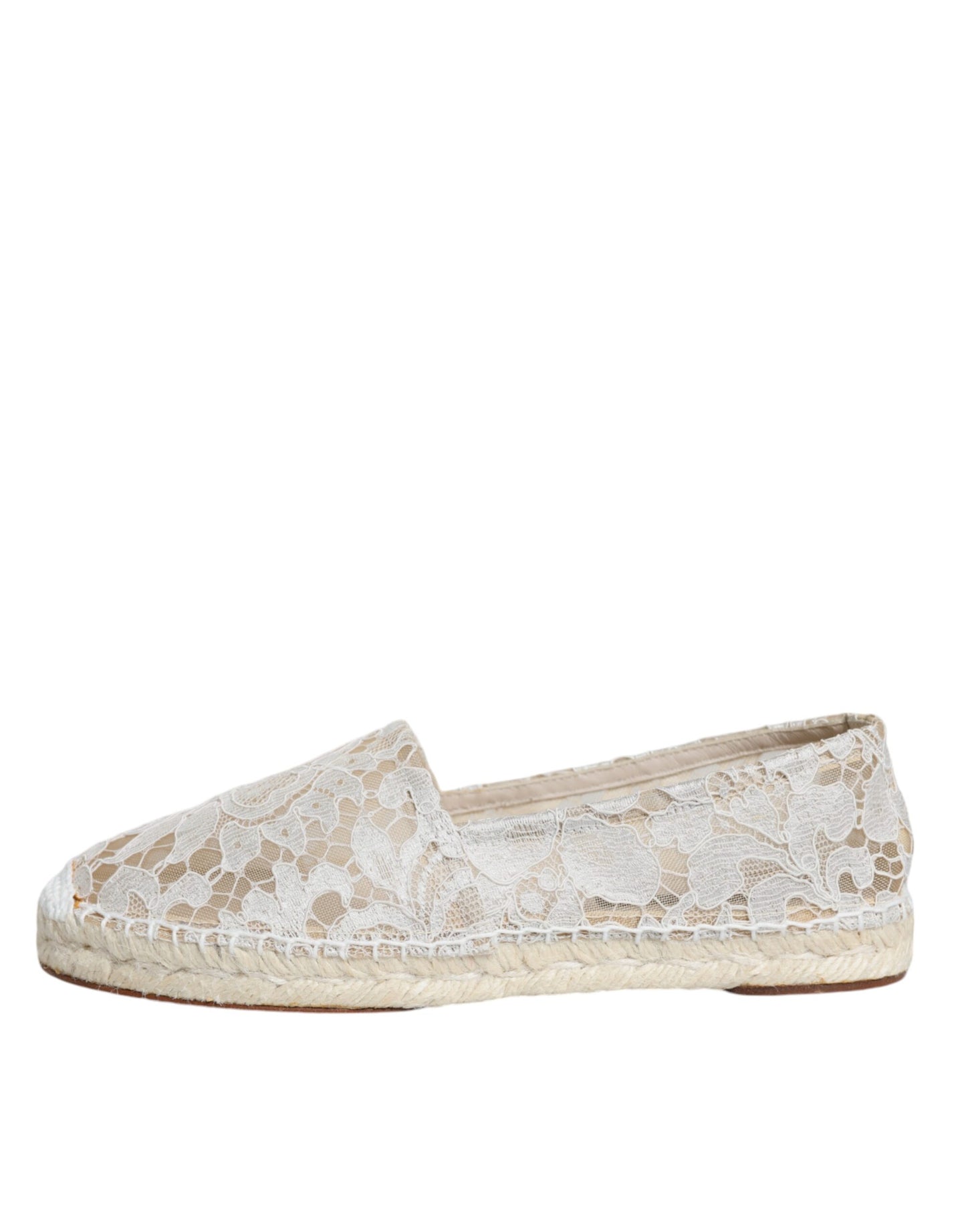 Dolce &amp; Gabbana White Lace Viscose Espadrilles Flats Shoes