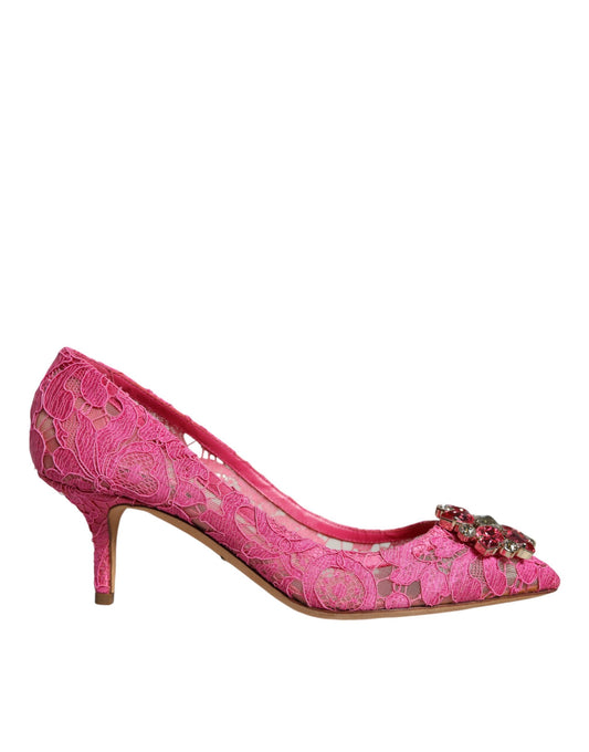 Dolce &amp; Gabbana Pink Taormina Lace Crystal Heels Pumps Shoes