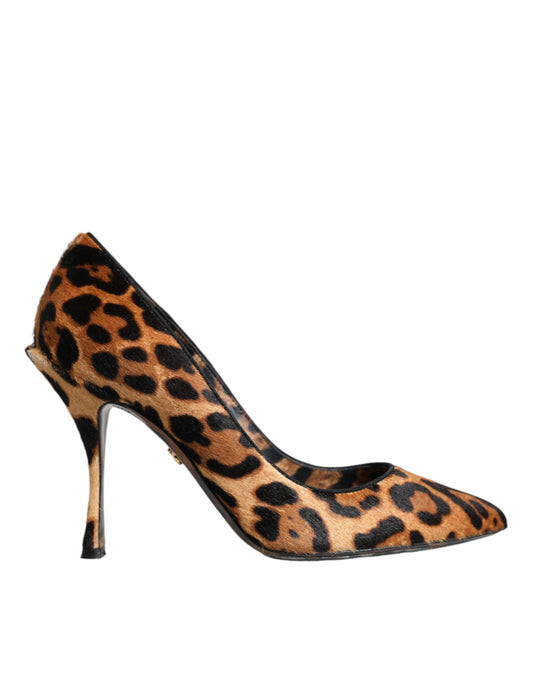 Dolce &amp; Gabbana Brown Leopard Calf Hair Heels Pumps Shoes